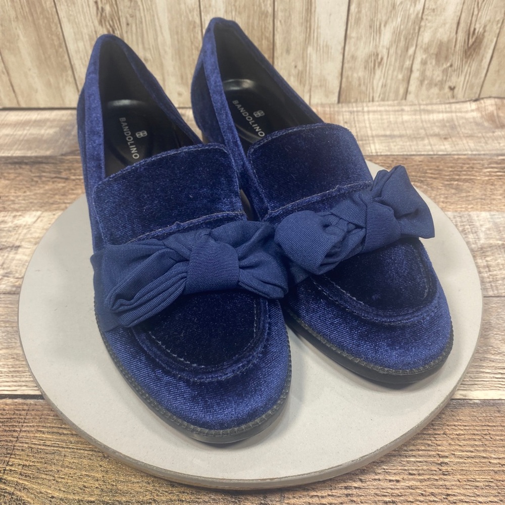 Bandolino Navy Blue Velvet Loafers with Bow